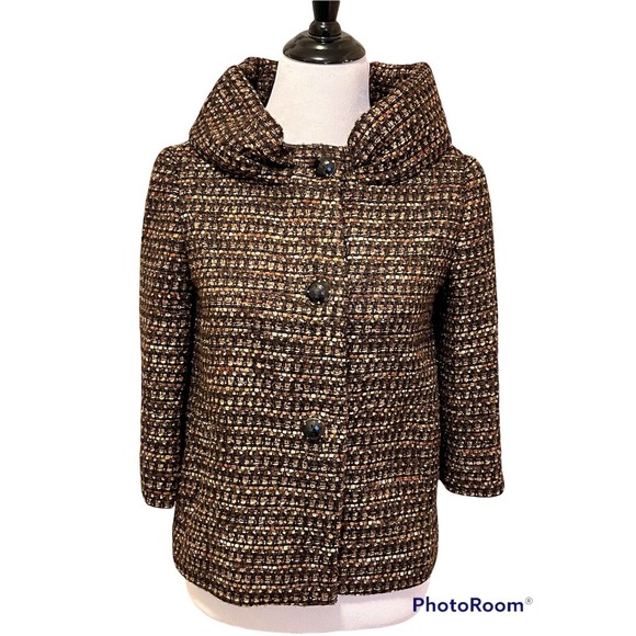 NWT! $575 KATE SPADE •XS• Tweed Britt Jacket Blazer Brown Cream Wool Coat